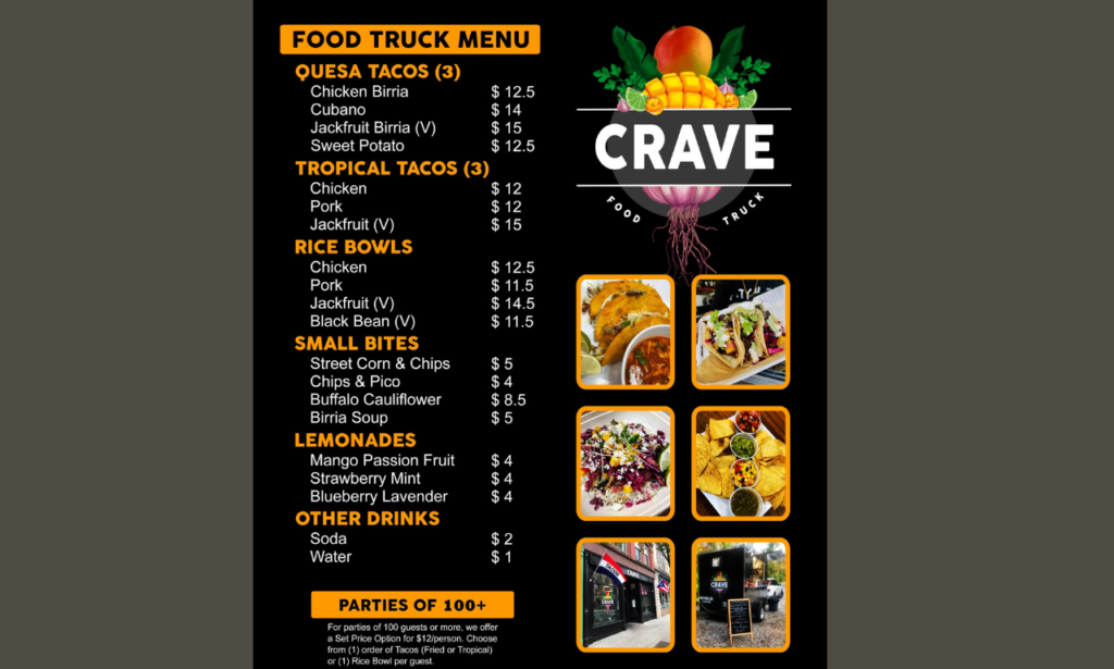 Crave Food Truck menu 